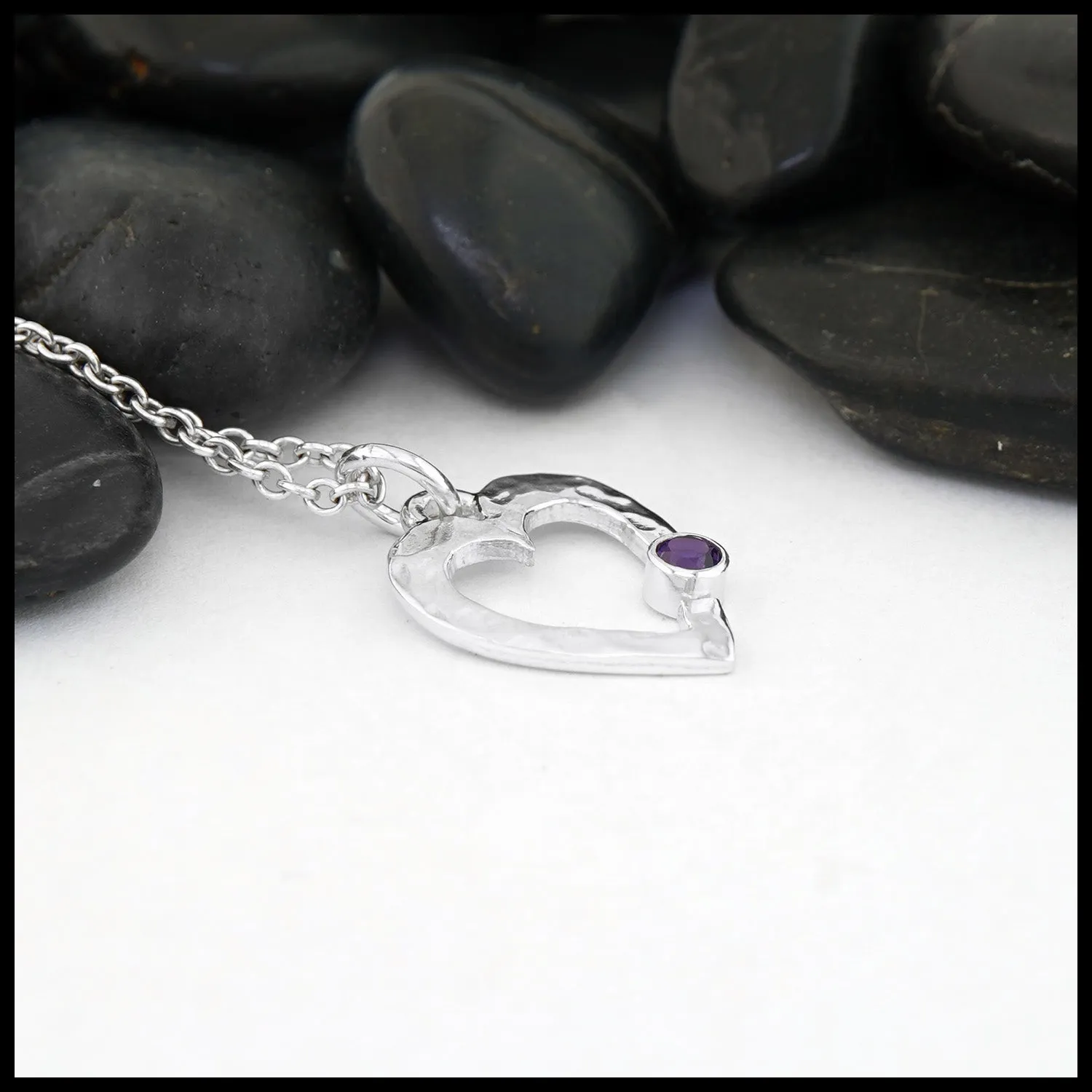 Hammered Heart Pendant with Amethyst