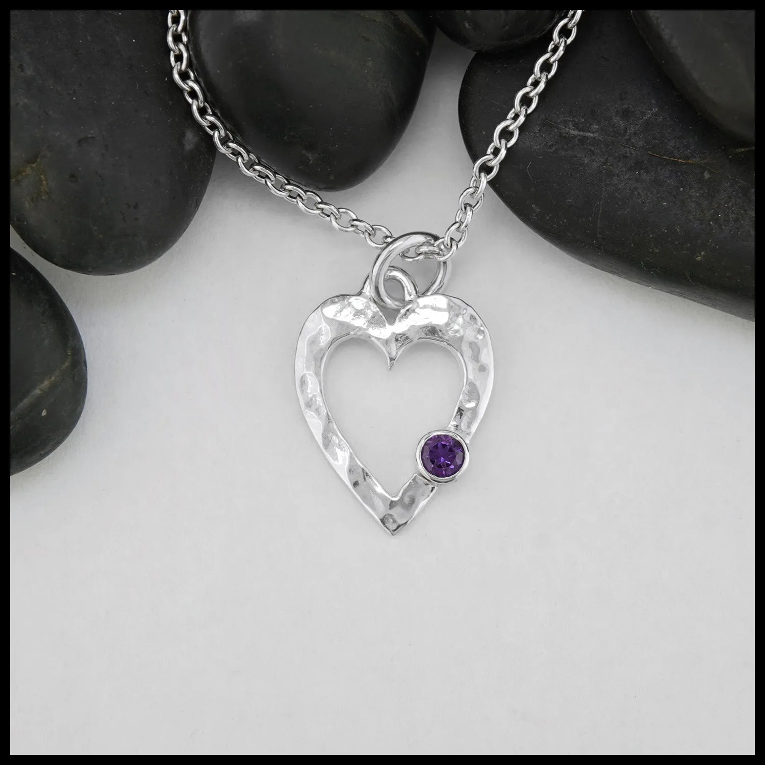 Hammered Heart Pendant with Amethyst