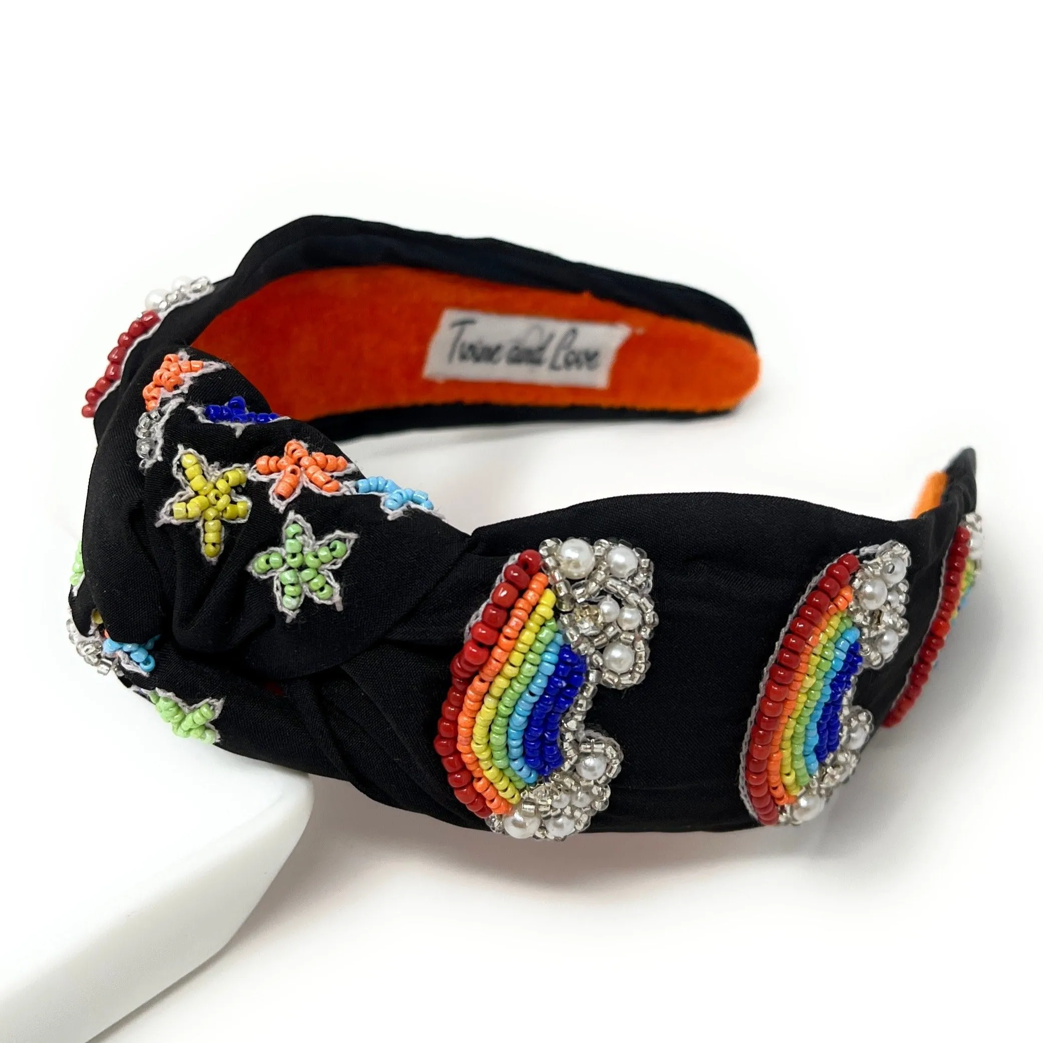 Hand Beaded Rainbow Knot Headband