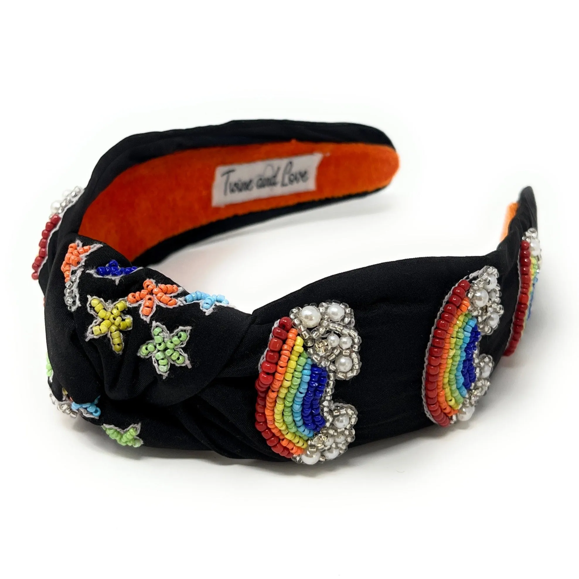 Hand Beaded Rainbow Knot Headband