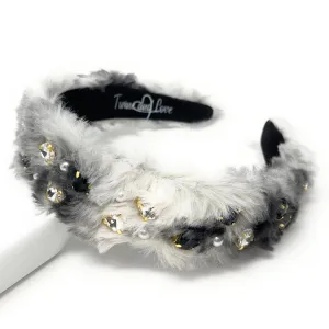 Hand Sewn Faux Fur Jeweled Headband