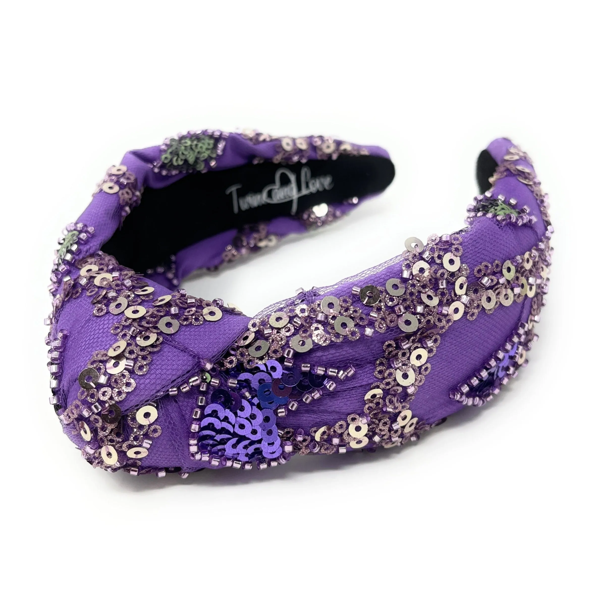 Hand Sewn Purple Sequin Knot Headband