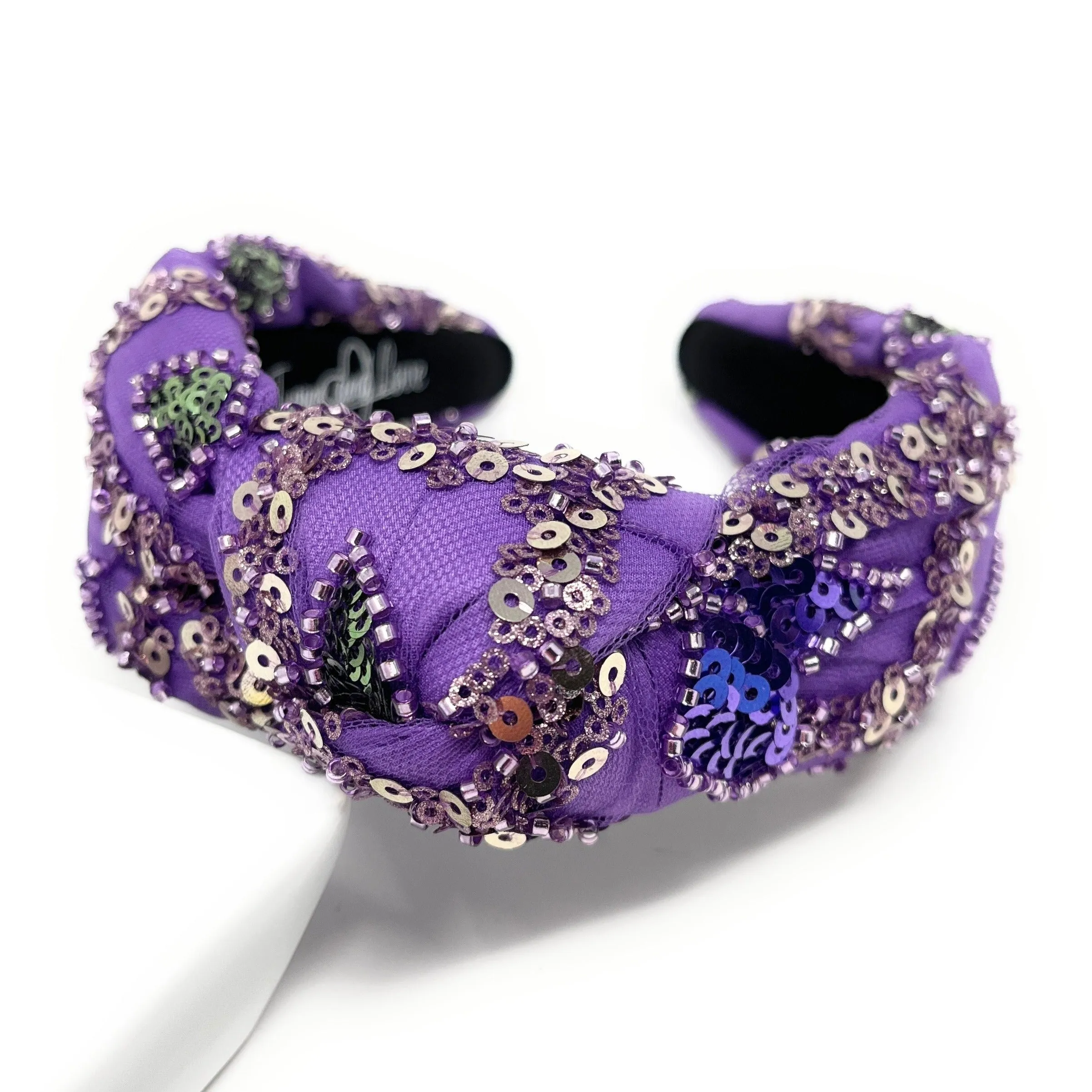 Hand Sewn Purple Sequin Knot Headband