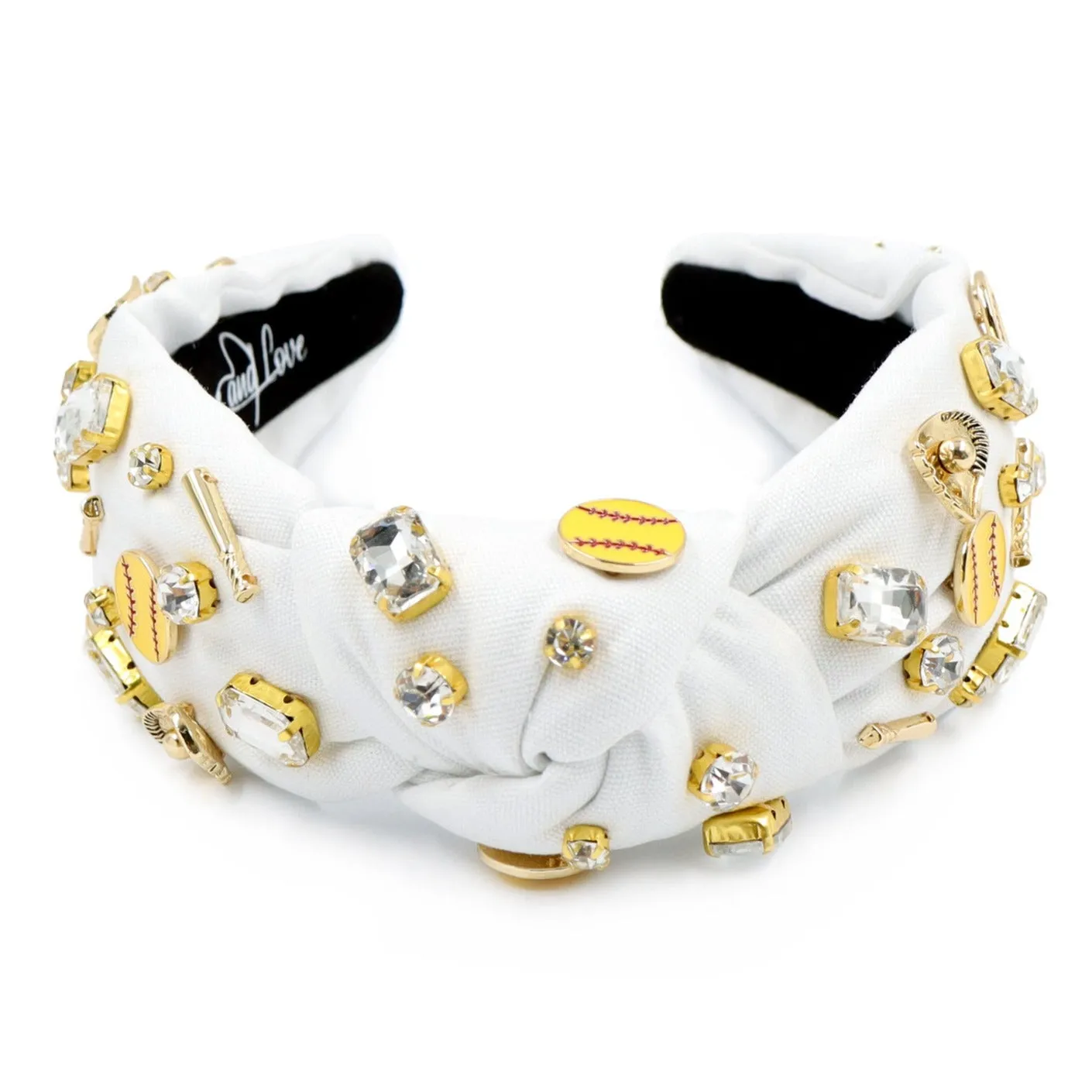 Hand Sewn Softball Jeweled Knot Headband