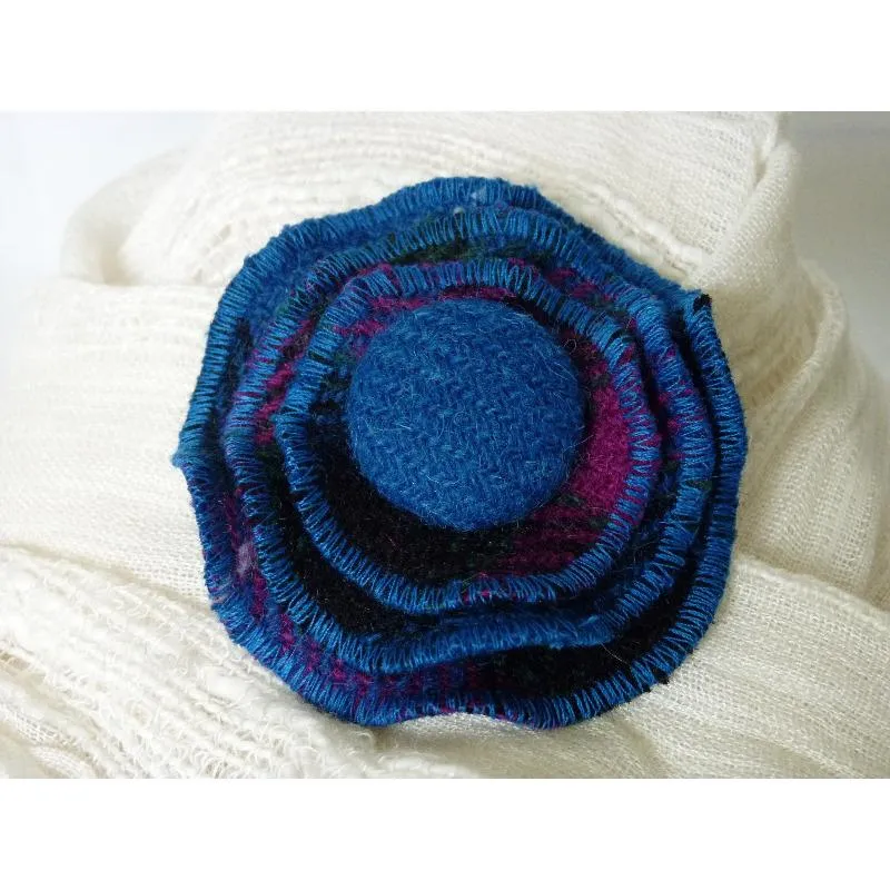 Harris Tweed Three Layer Brooch - Bright Blue & Cerise