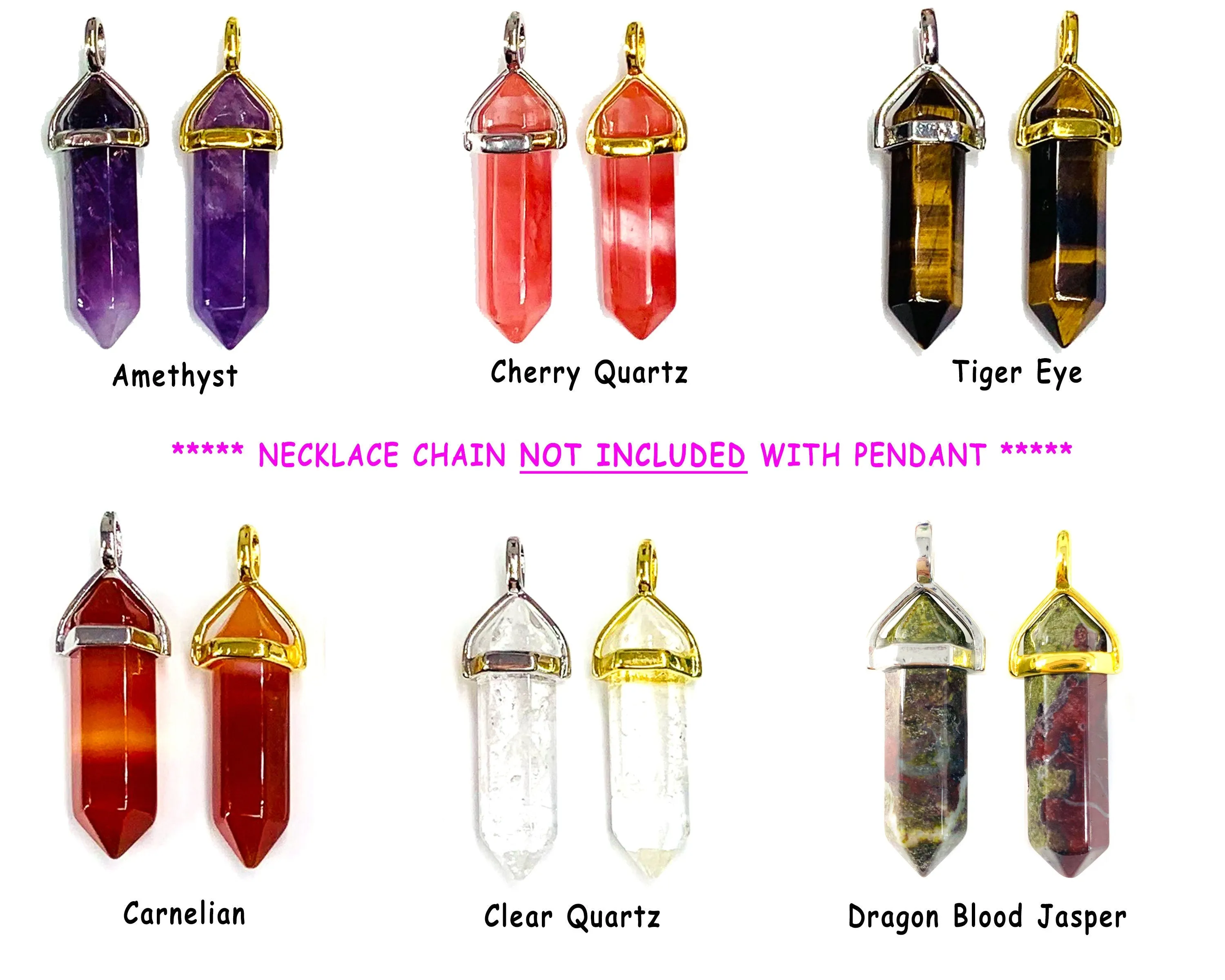 Healing Crystal Pendant Necklace | Wholesale Crystals | 44  Gem Type Amethyst Carnelian Rose Quartz