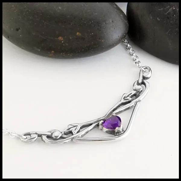 Heart Shaped Amethyst and Ivy Bar Necklace