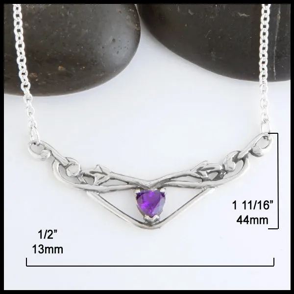 Heart Shaped Amethyst and Ivy Bar Necklace