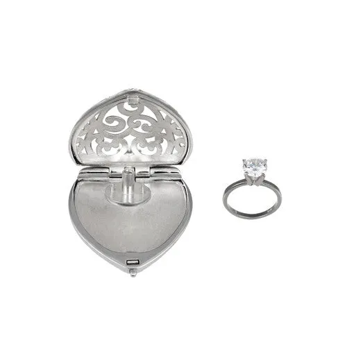 Heart-Shaped Engagement Ring Keeper Sterling Silver Locket Necklace I Jan Leslie