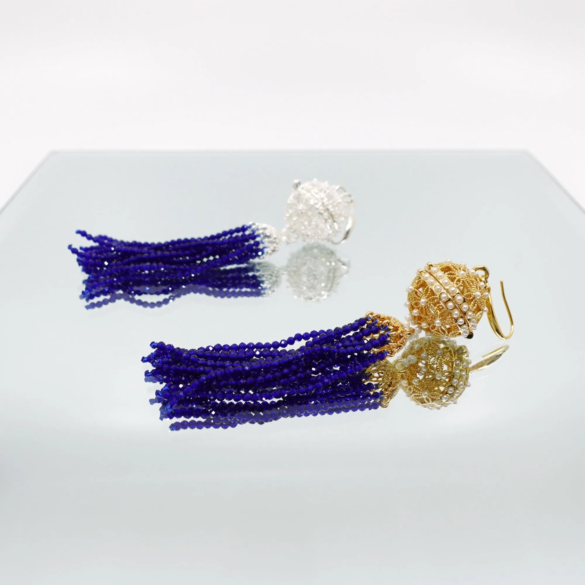 Herbal Locket Crystal Tassel Earrings - Lapis Spinel