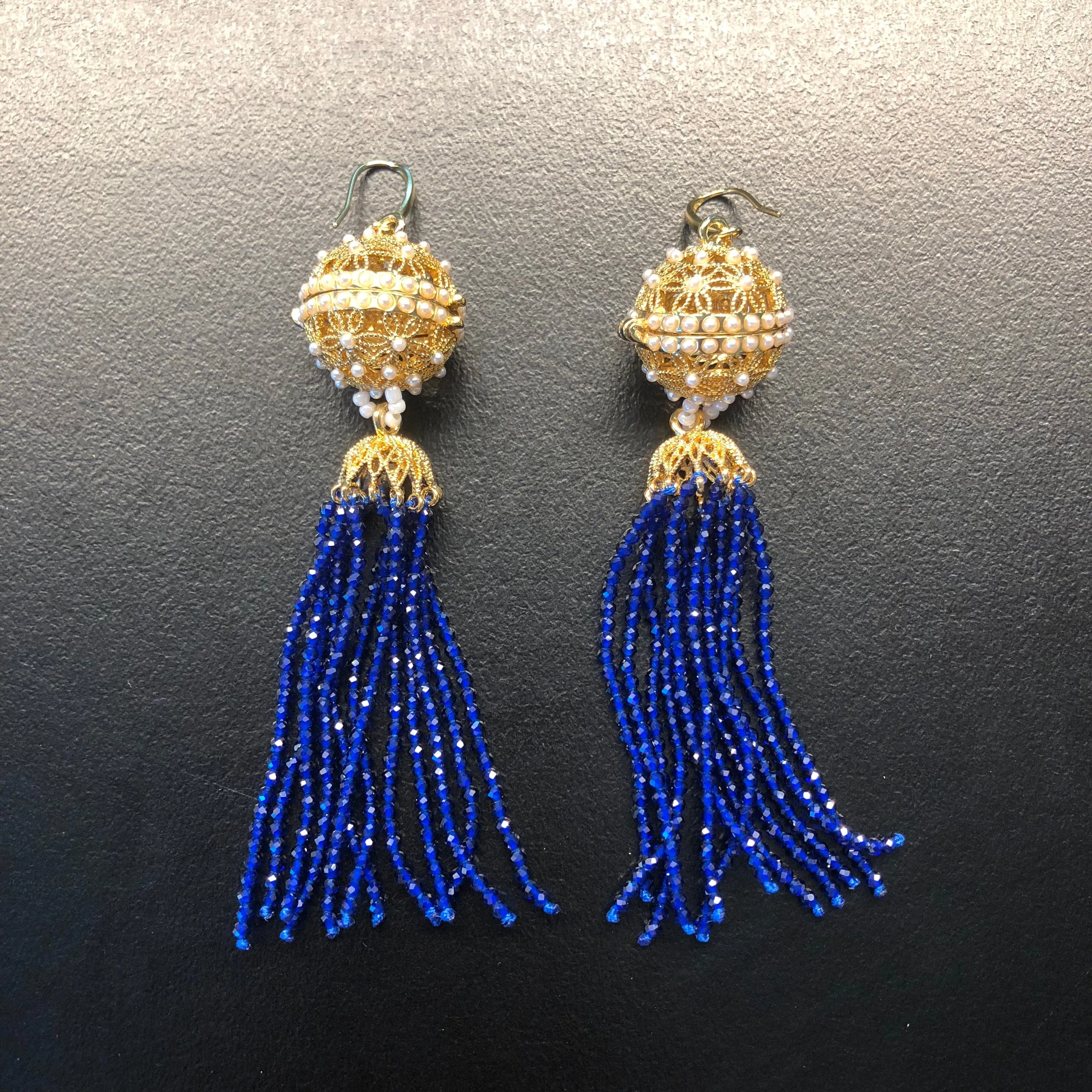 Herbal Locket Crystal Tassel Earrings - Lapis Spinel