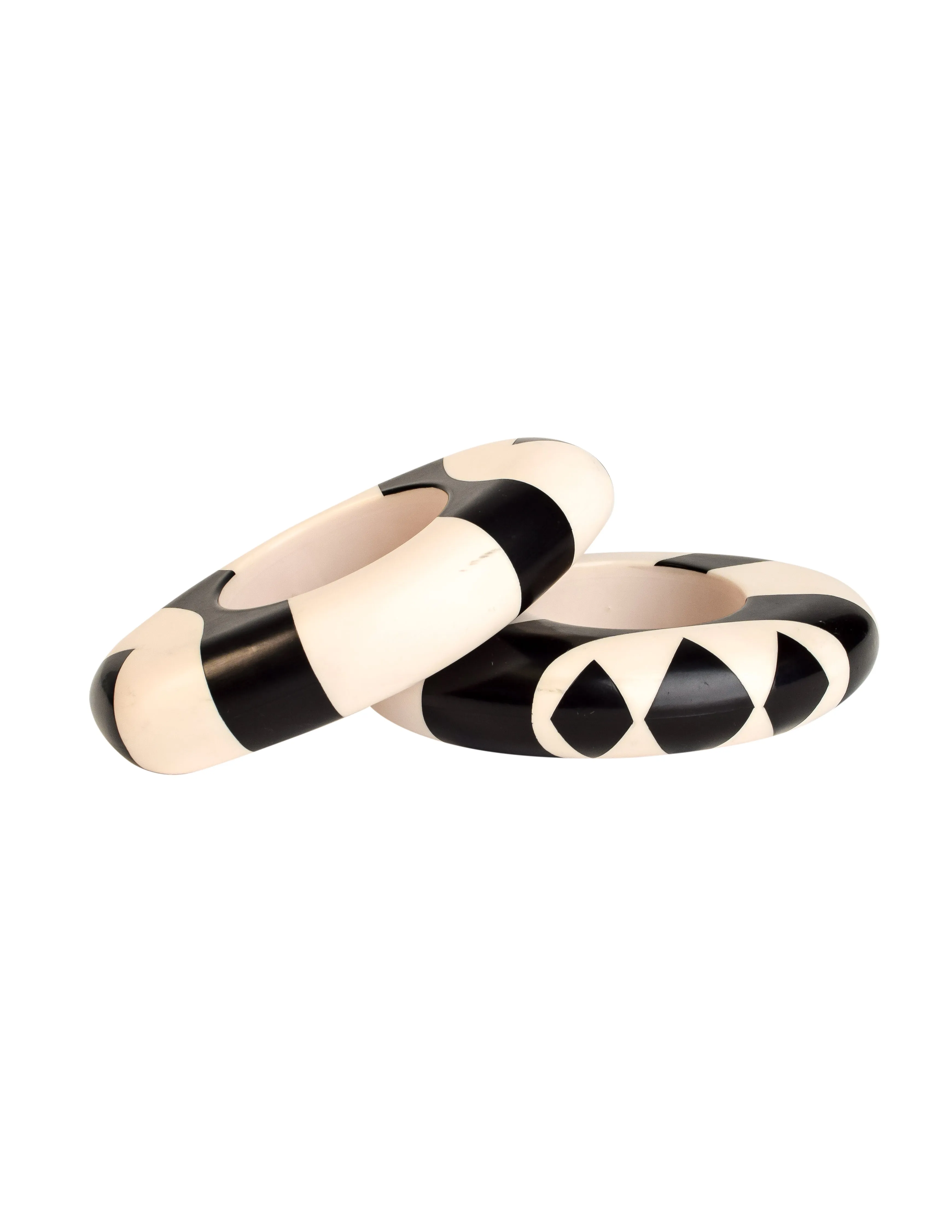 Isabel Canovas Vintage Pair of Black and White Geometric Oversized Statement Bangle Bracelets