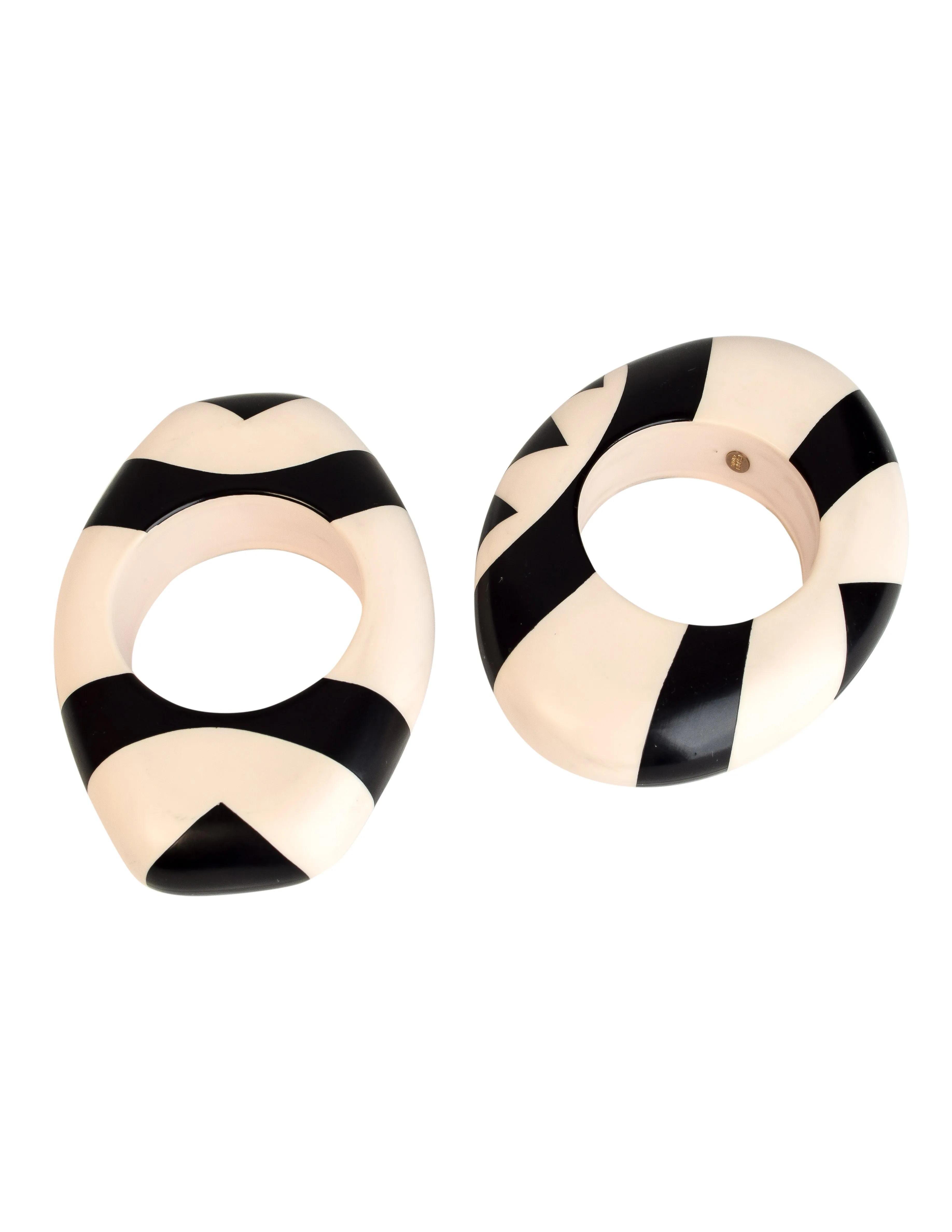 Isabel Canovas Vintage Pair of Black and White Geometric Oversized Statement Bangle Bracelets