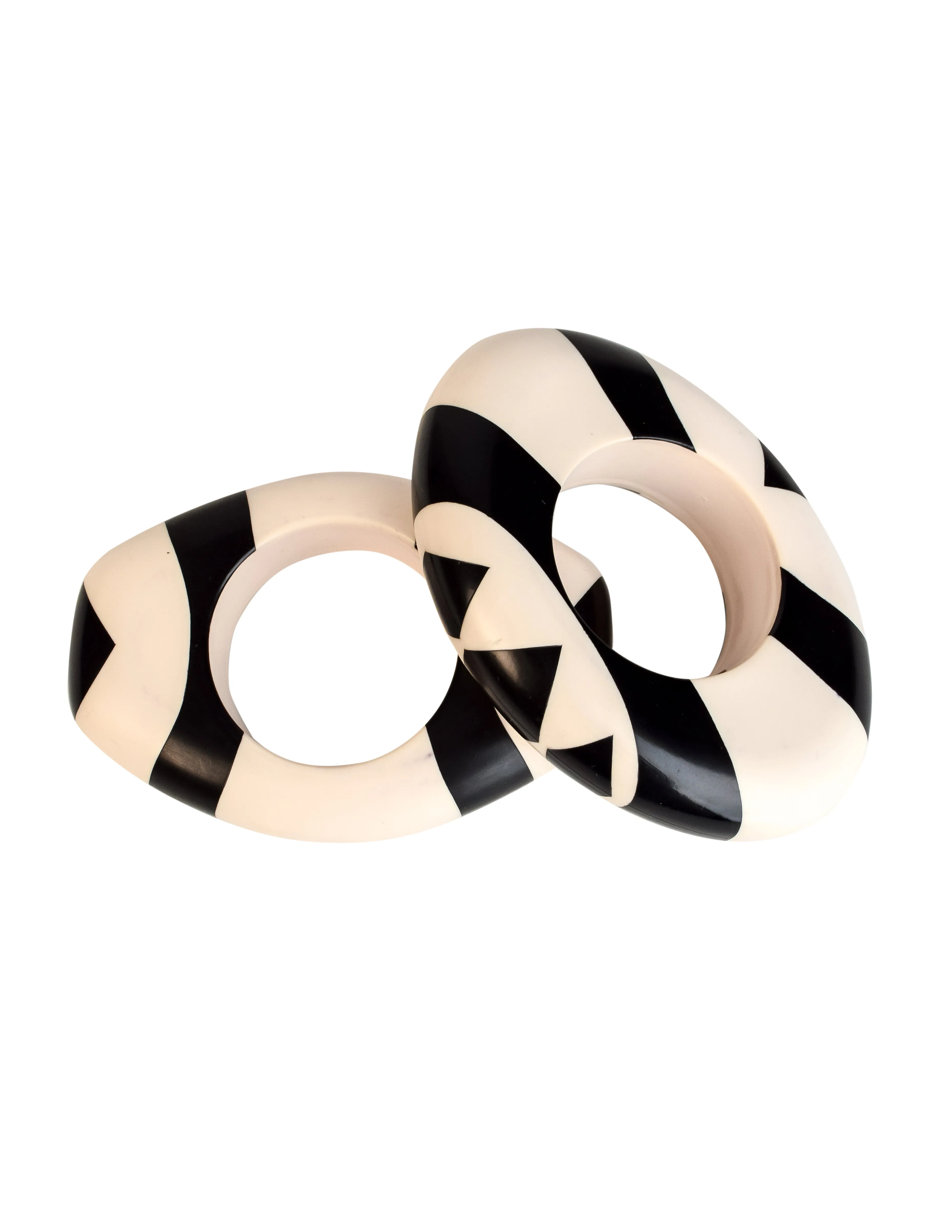 Isabel Canovas Vintage Pair of Black and White Geometric Oversized Statement Bangle Bracelets