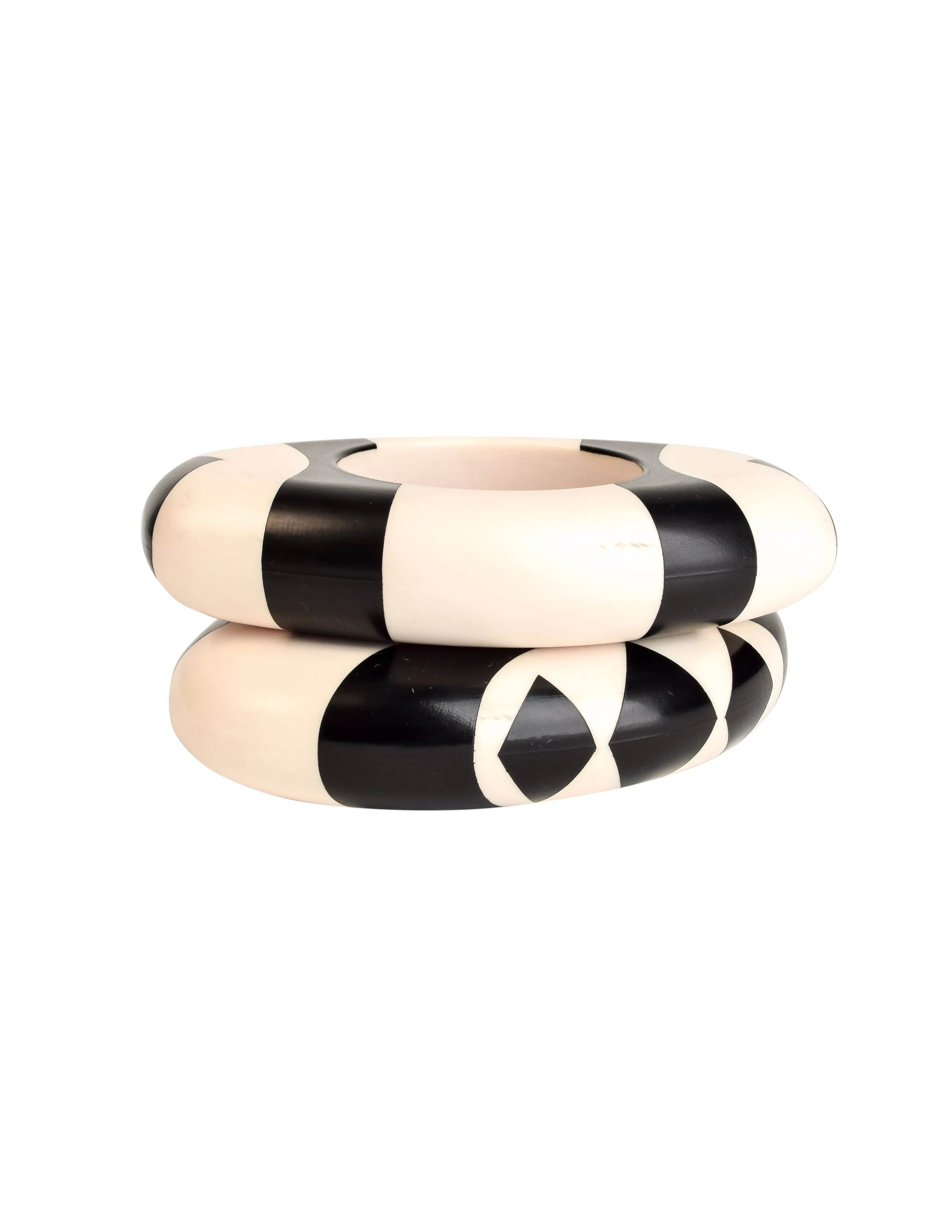 Isabel Canovas Vintage Pair of Black and White Geometric Oversized Statement Bangle Bracelets