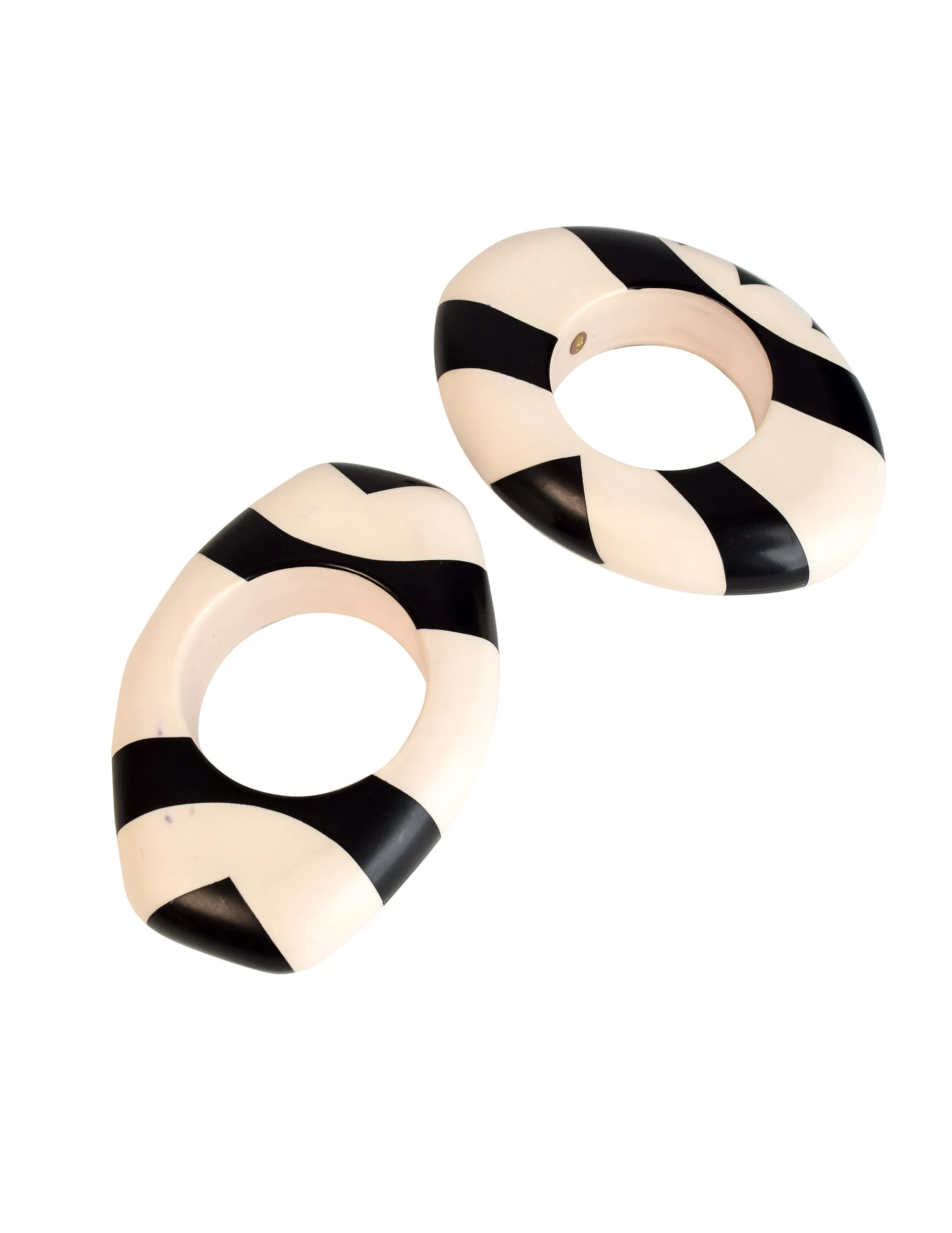 Isabel Canovas Vintage Pair of Black and White Geometric Oversized Statement Bangle Bracelets