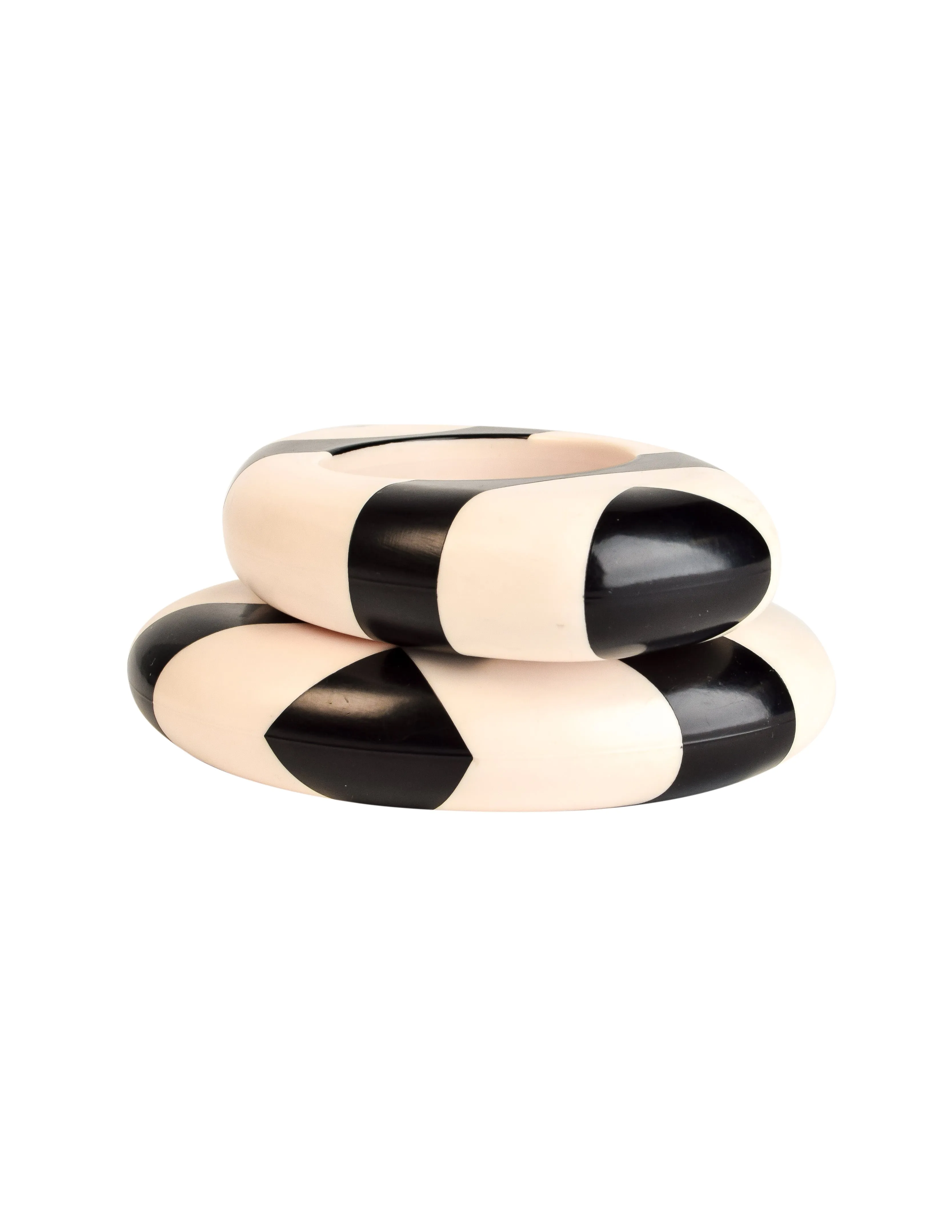 Isabel Canovas Vintage Pair of Black and White Geometric Oversized Statement Bangle Bracelets