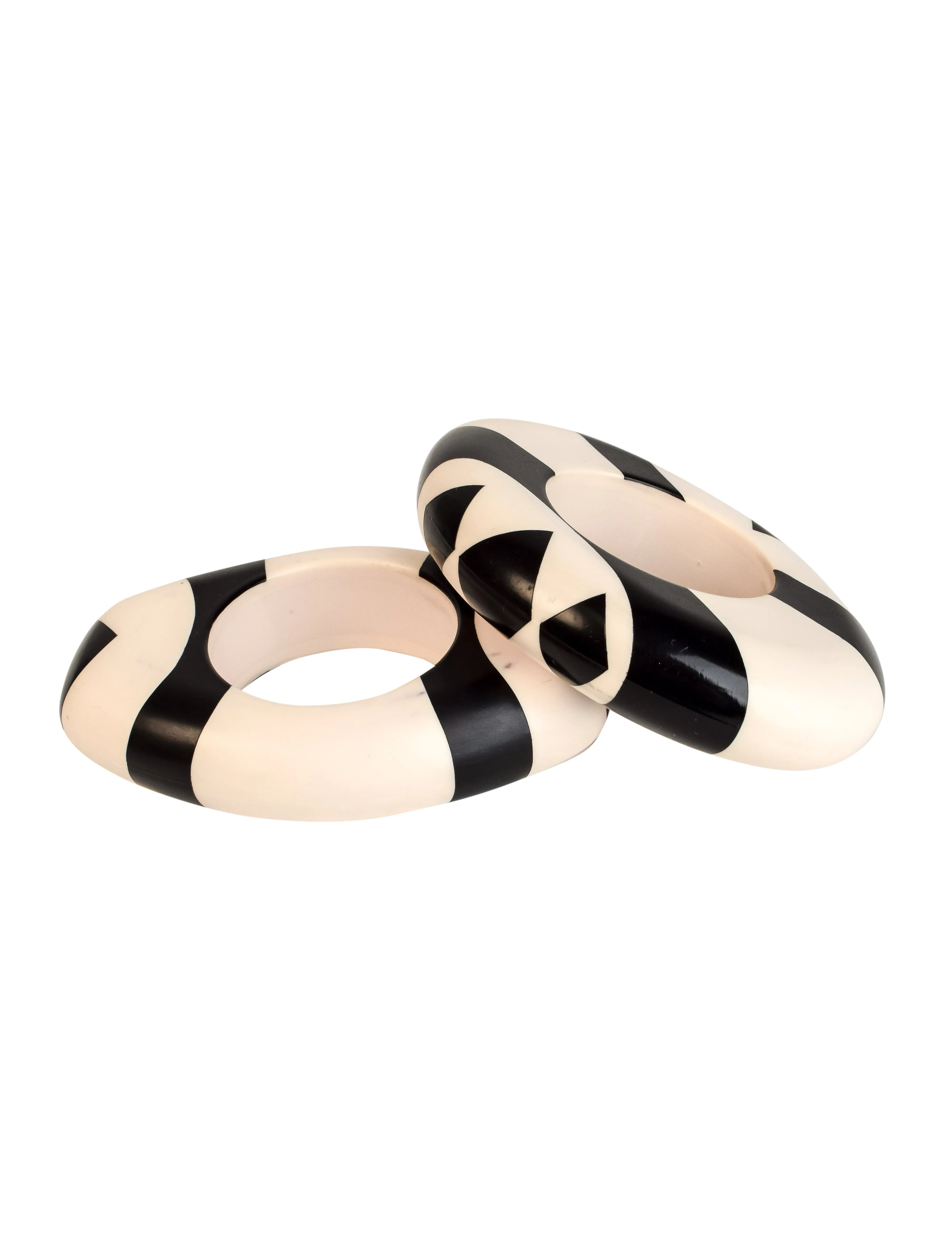 Isabel Canovas Vintage Pair of Black and White Geometric Oversized Statement Bangle Bracelets