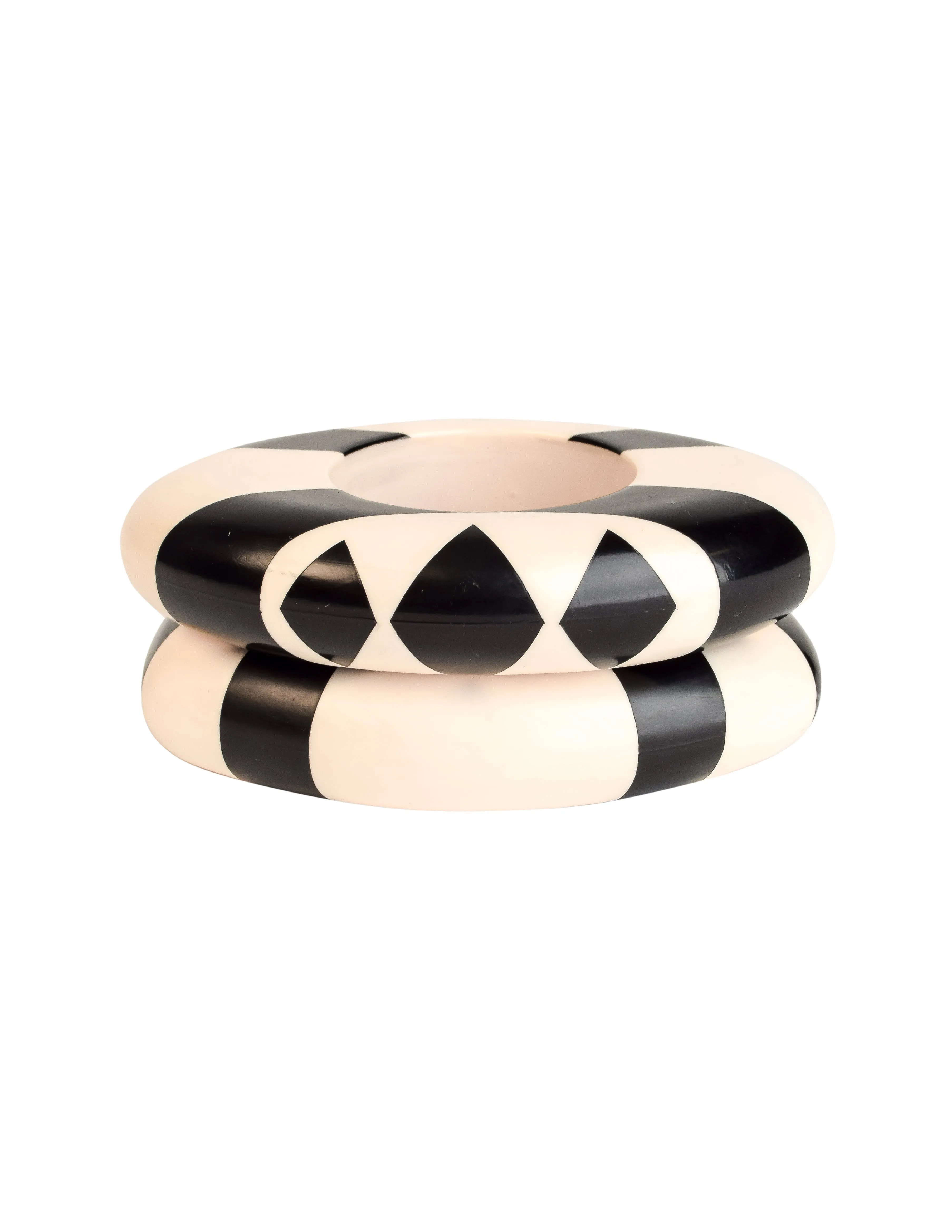 Isabel Canovas Vintage Pair of Black and White Geometric Oversized Statement Bangle Bracelets