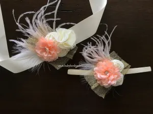 Ivory and Peach Baby Girl Baptism Headband