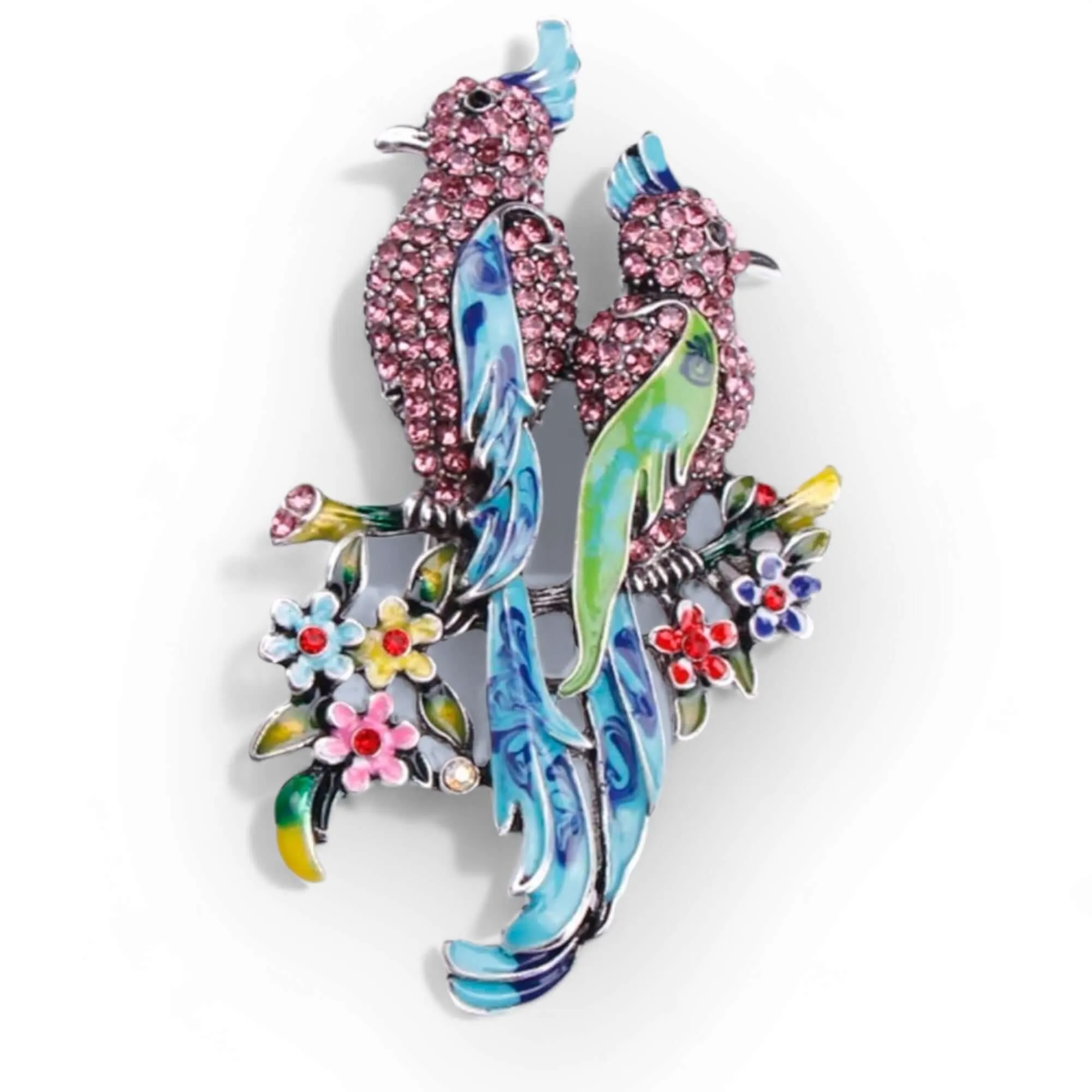 Large Enamel & Rhinestone Parrot Brooch