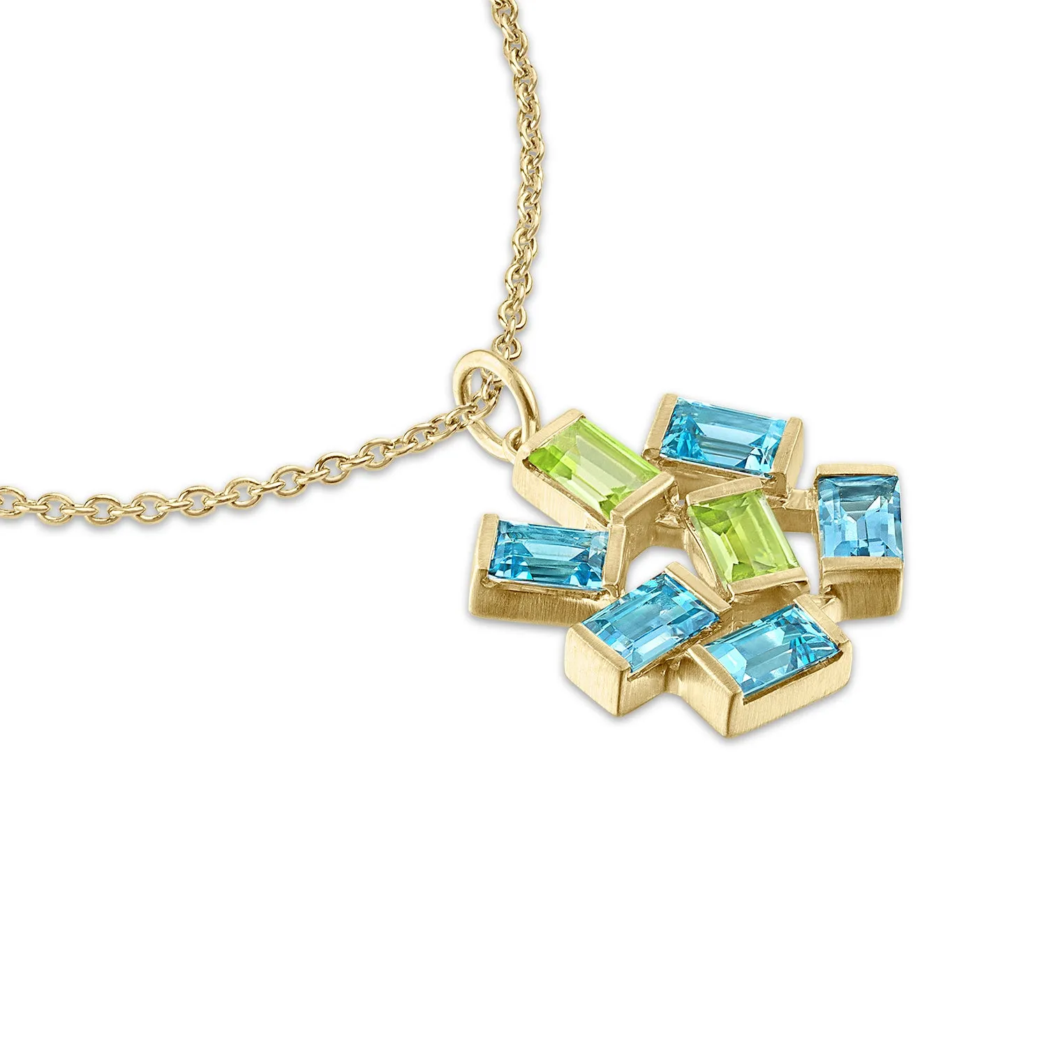 Large Jubilation Pendant Necklace: Blue Topaz and Peridot