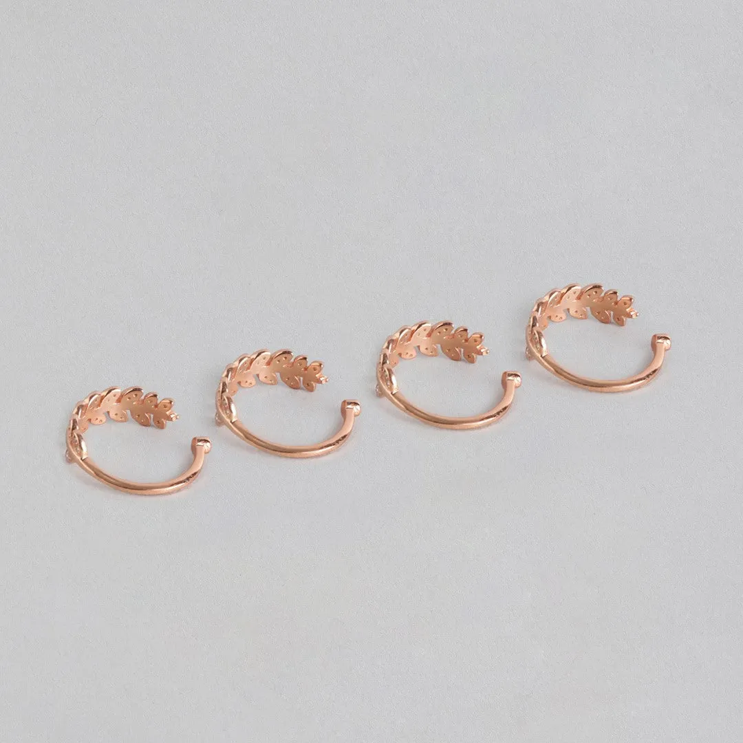 Leafy Rose Gold 925 Silver Toe Ring Combo