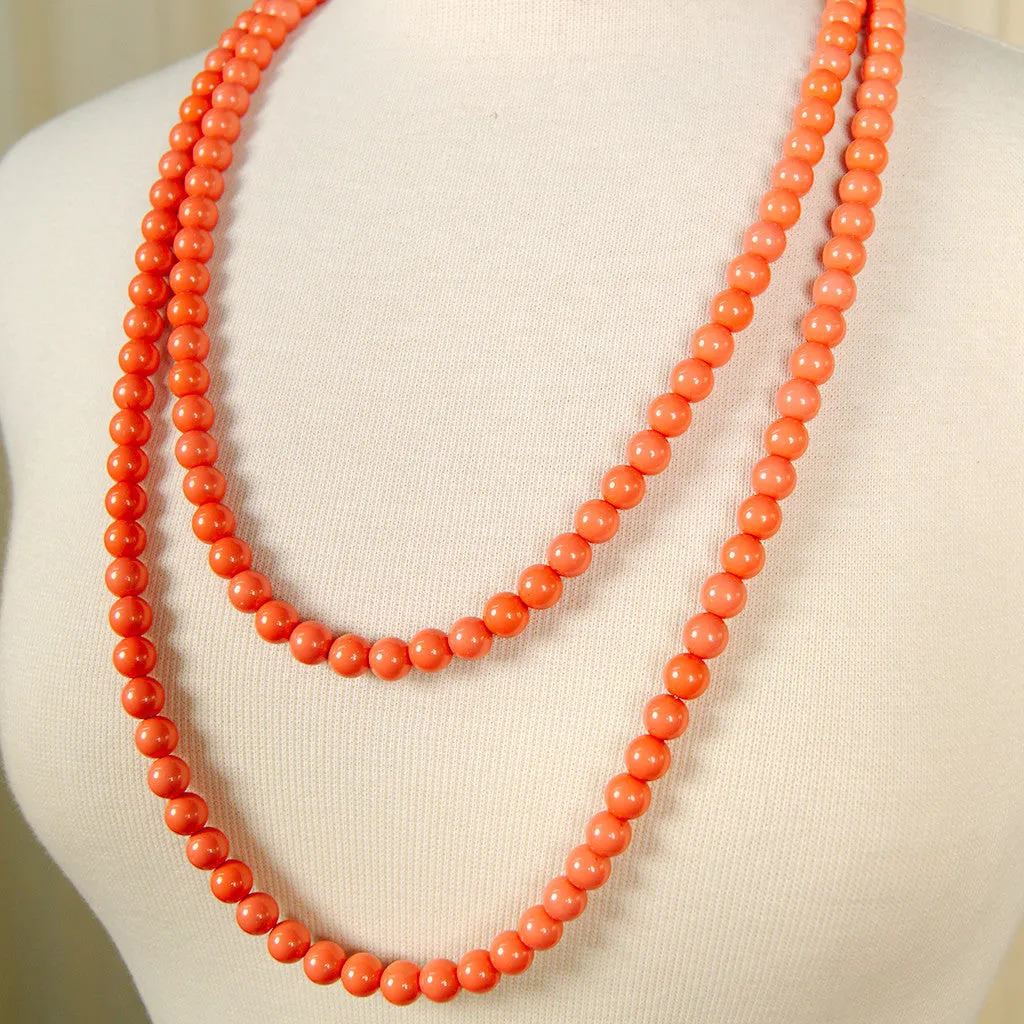 Long Coral Bead Necklace