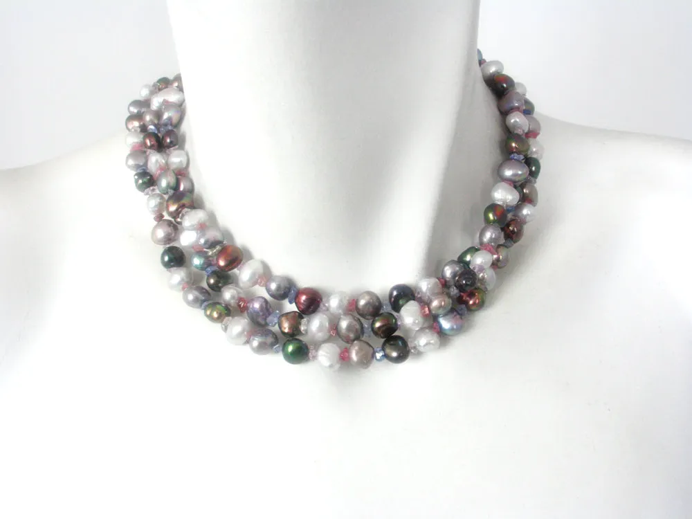 Long Pearl  and Semi Precious Stone Necklace