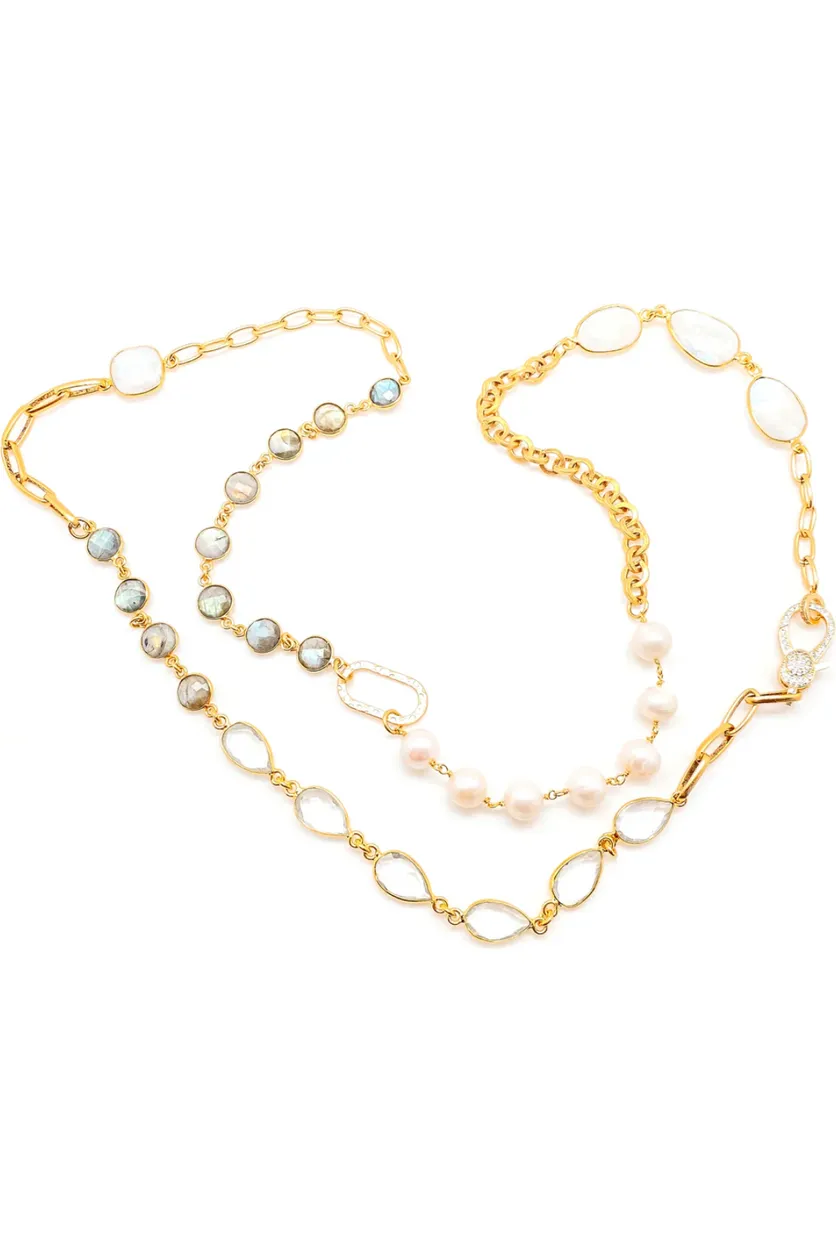 Loni Paul Gold Moonstone, Labradorite, Crystal and Pearl Necklace 779 | Gold