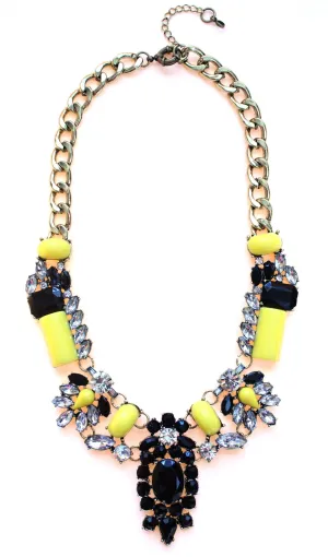 Luxe Crystal-Encrusted Collar Statement Necklace- Yellow