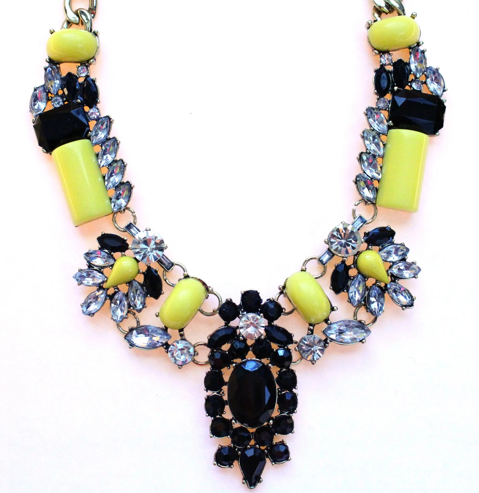 Luxe Crystal-Encrusted Collar Statement Necklace- Yellow