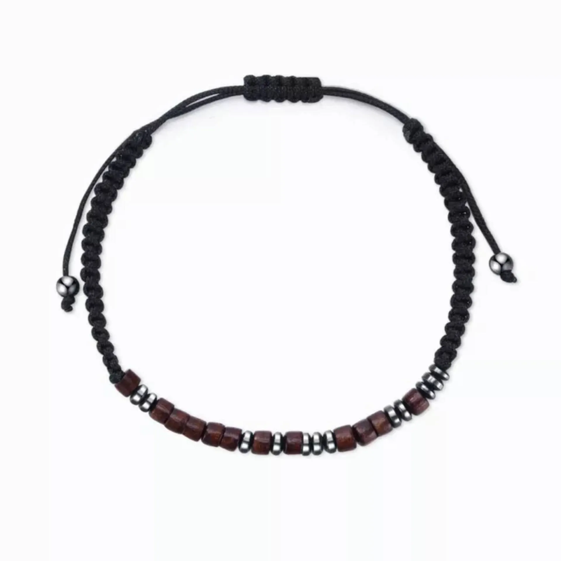 Magnet Black Iron Stone Woven Morse Code Bracelet