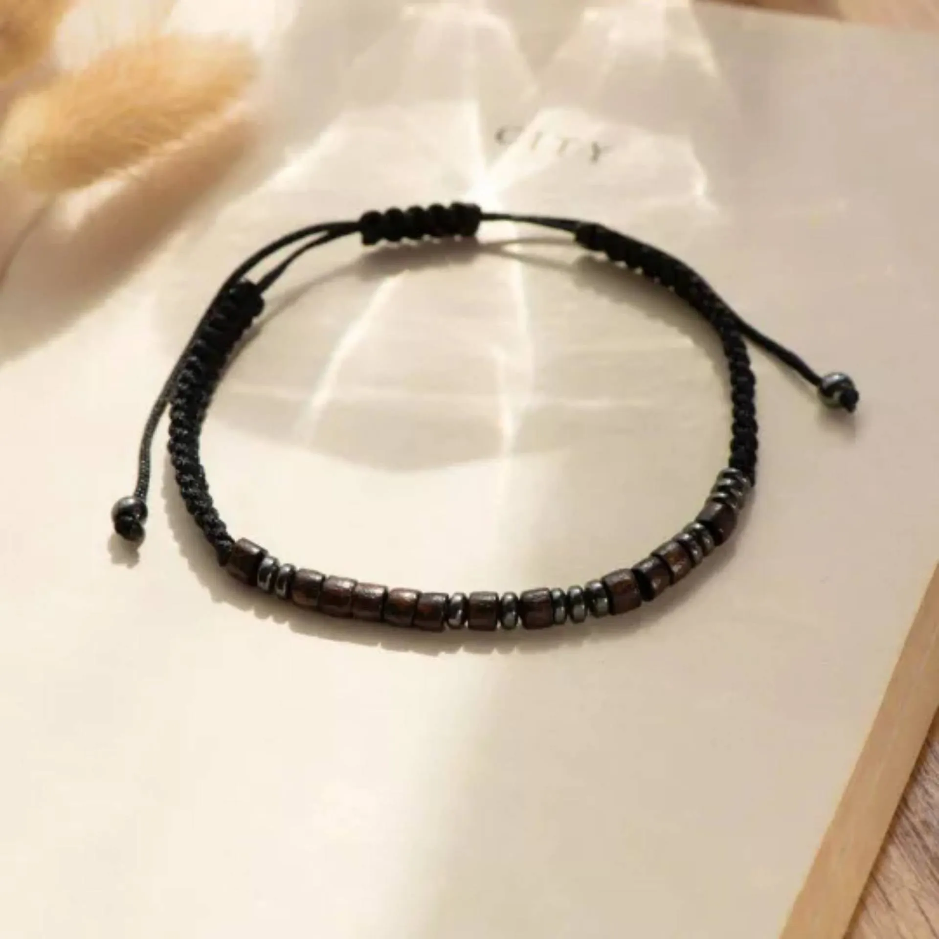 Magnet Black Iron Stone Woven Morse Code Bracelet