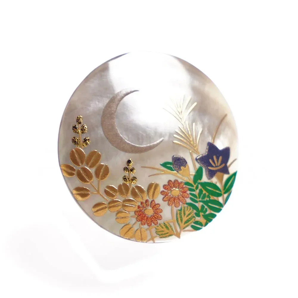 Maki-e Urushi Lacquer Brooch - Black Lip Oyster Pearl Shell / Autumn Flower -, Traditional Japanese Urushi Lacquer Jewelry