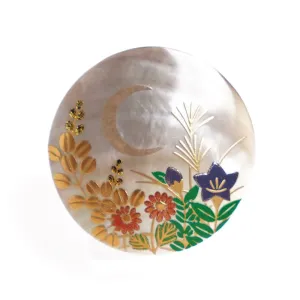 Maki-e Urushi Lacquer Brooch - Black Lip Oyster Pearl Shell / Autumn Flower -, Traditional Japanese Urushi Lacquer Jewelry