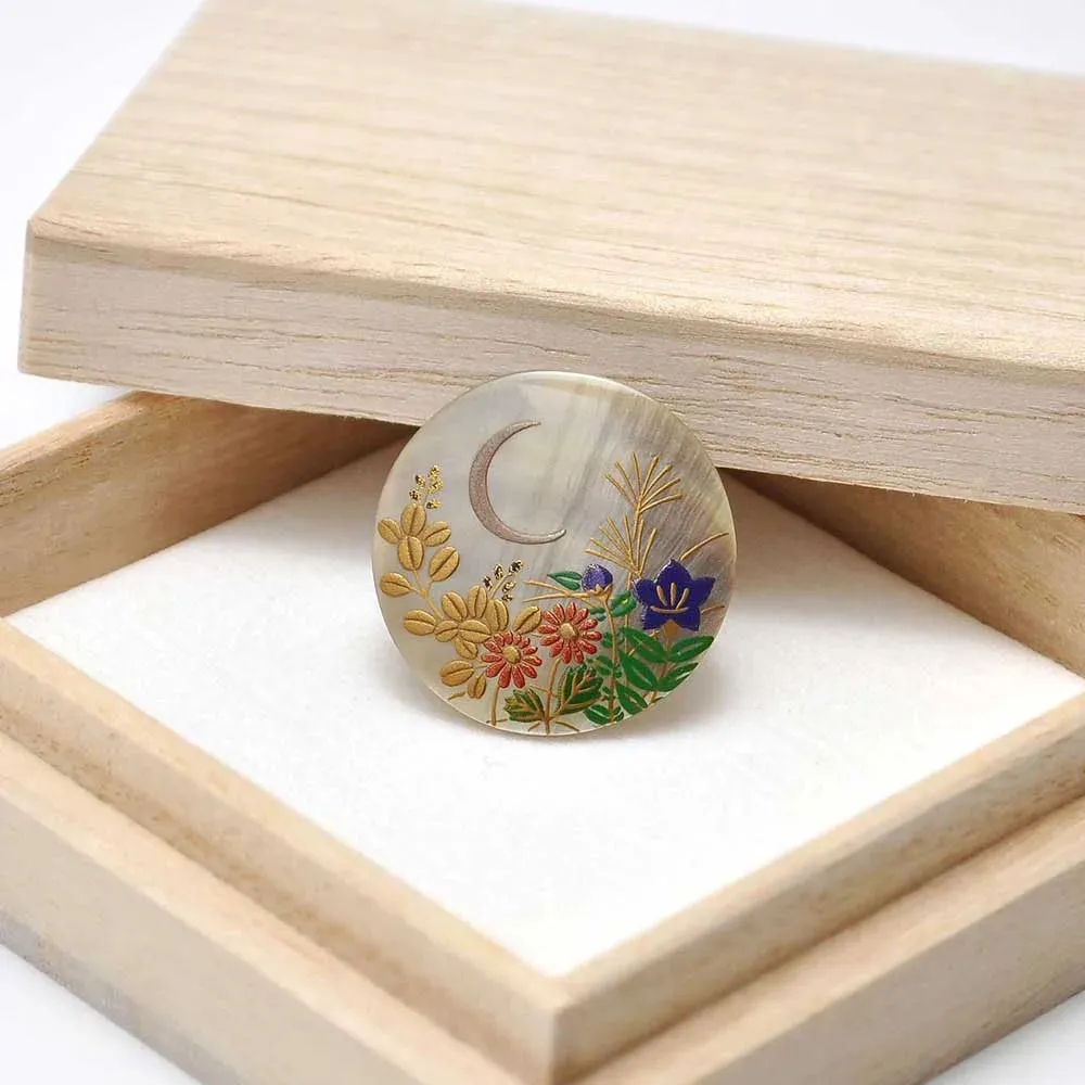 Maki-e Urushi Lacquer Brooch - Black Lip Oyster Pearl Shell / Autumn Flower -, Traditional Japanese Urushi Lacquer Jewelry