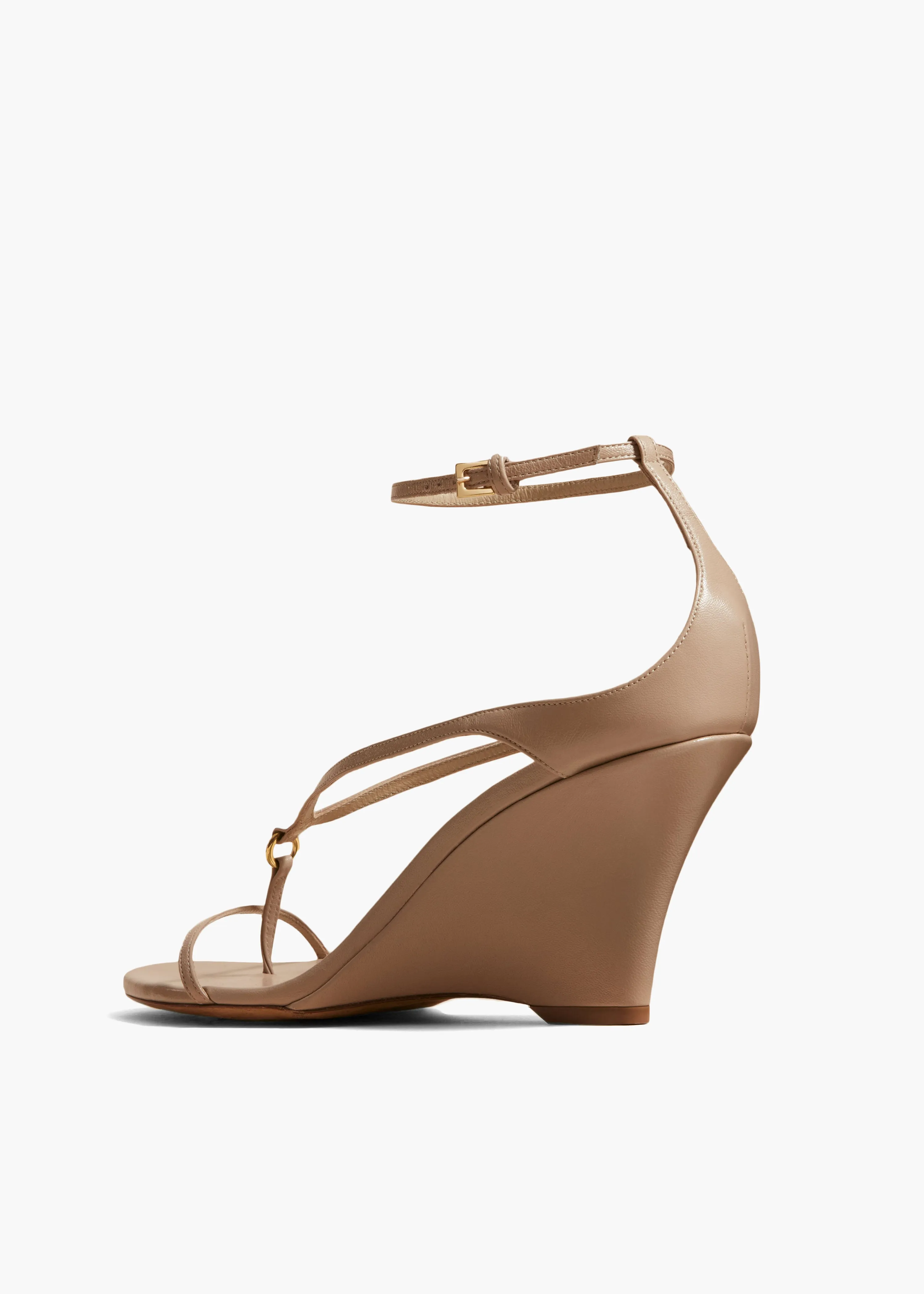 Marion Strappy Wedge Sandal in Beige Leather