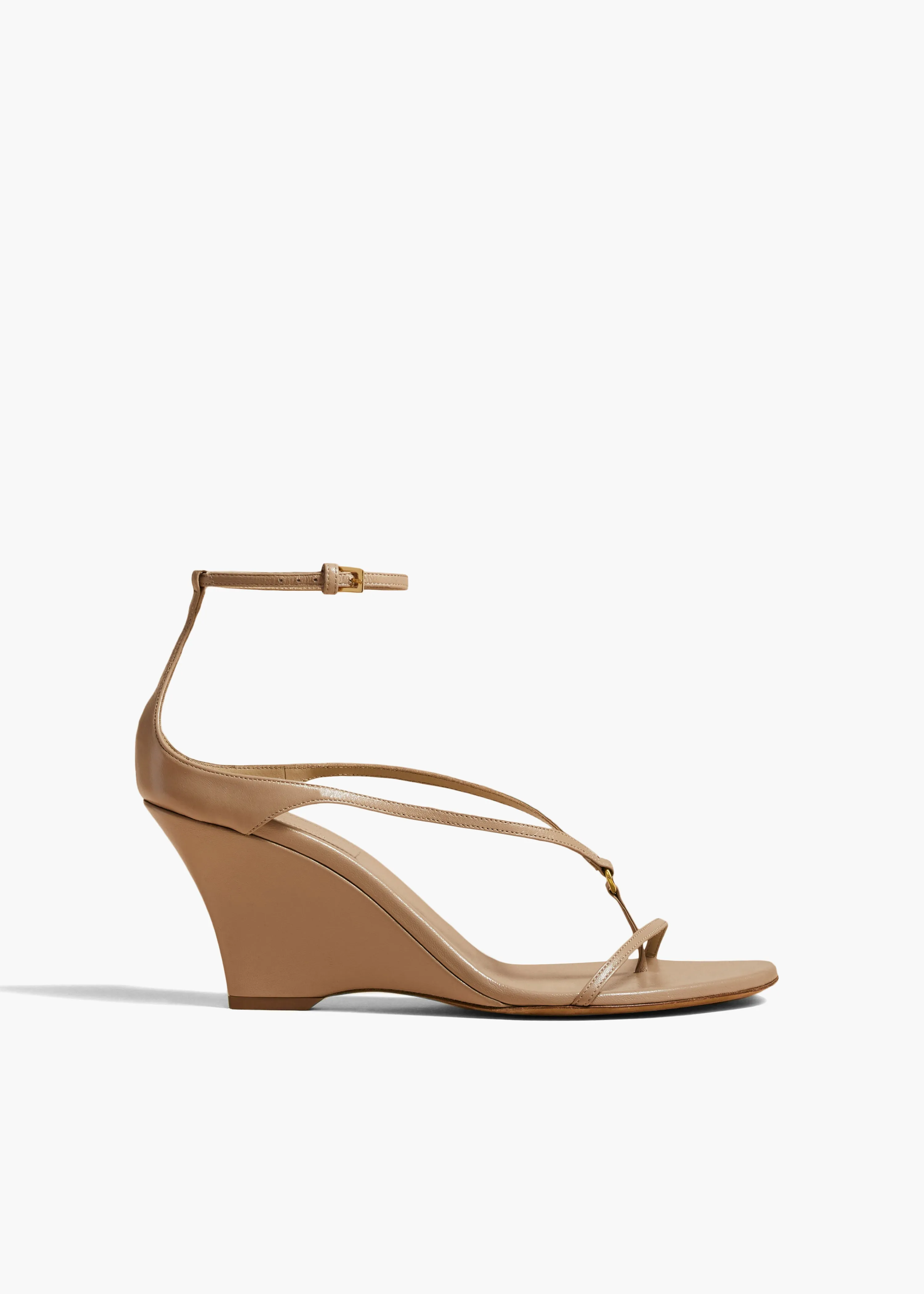 Marion Strappy Wedge Sandal in Beige Leather