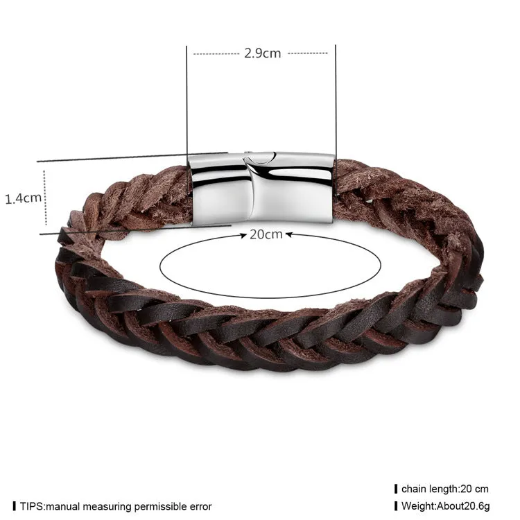 Men's Cowhide Bracelet Titanium Steel Magnetic Buckle Patent Design Woven Bracelet Denim Bracelet