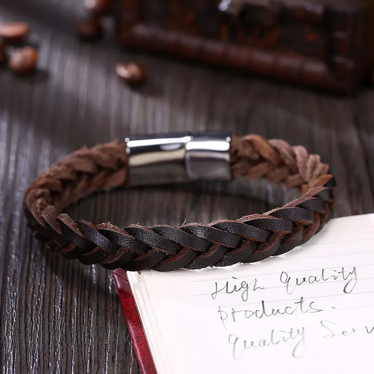 Men's Cowhide Bracelet Titanium Steel Magnetic Buckle Patent Design Woven Bracelet Denim Bracelet