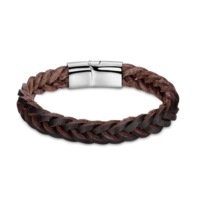 Men's Cowhide Bracelet Titanium Steel Magnetic Buckle Patent Design Woven Bracelet Denim Bracelet