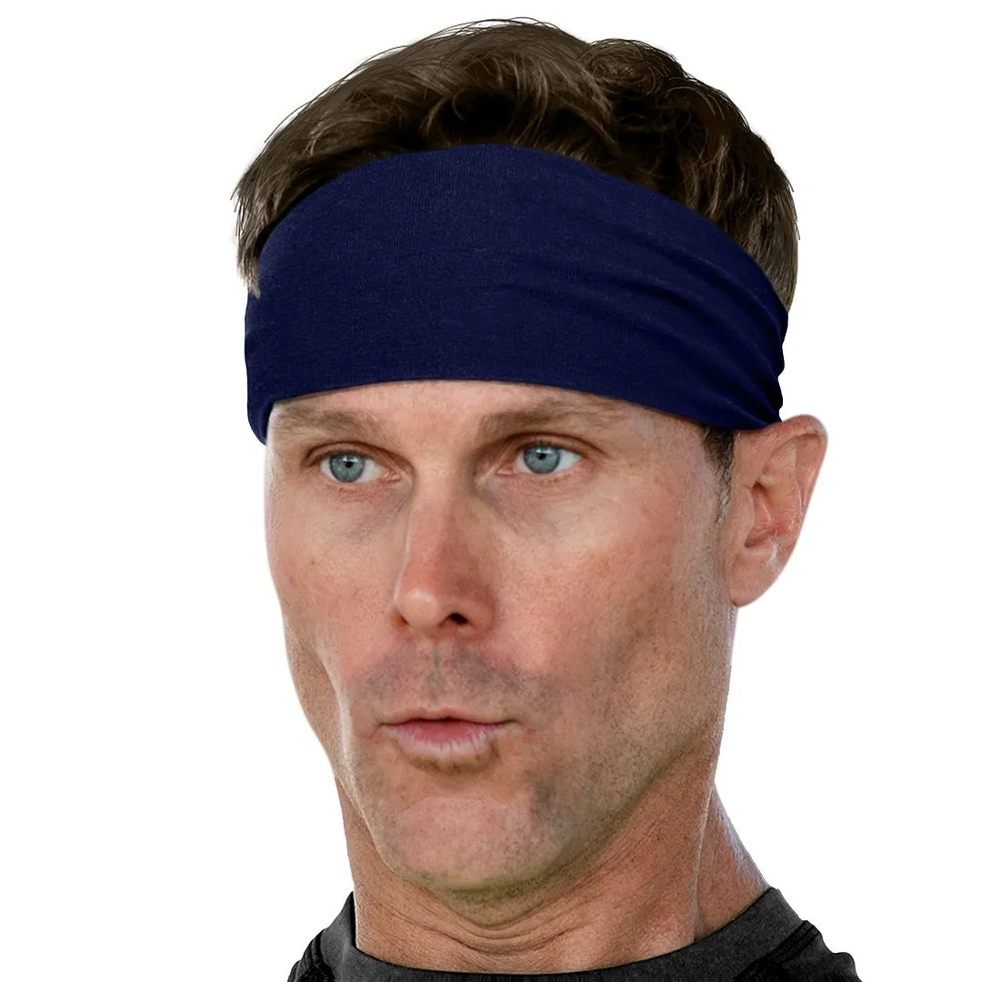 Men's Headbands Cotton Jersey 3" Wide Sports Fitness Yoga Made in the USA Navy