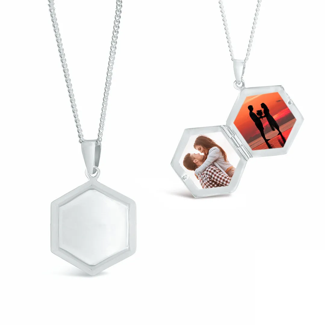 Men's Hexagon Locket Necklace | White Gold