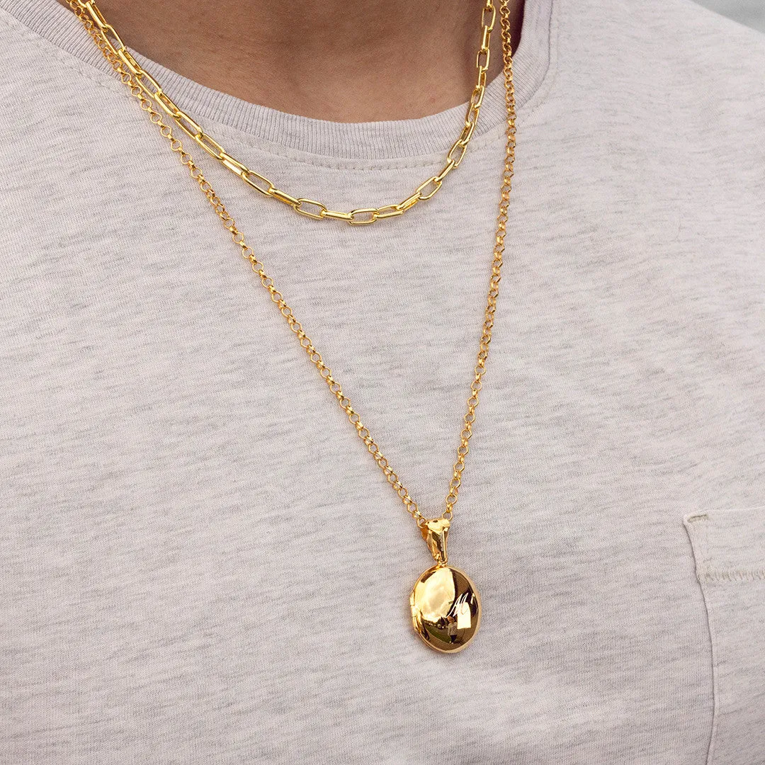 Men's Round Locket Necklace | Gold