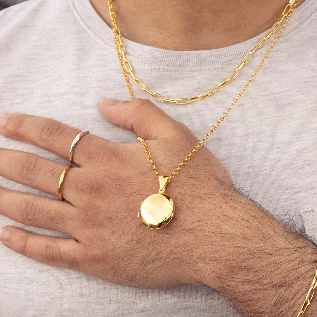 Men's Round Locket Necklace | Gold