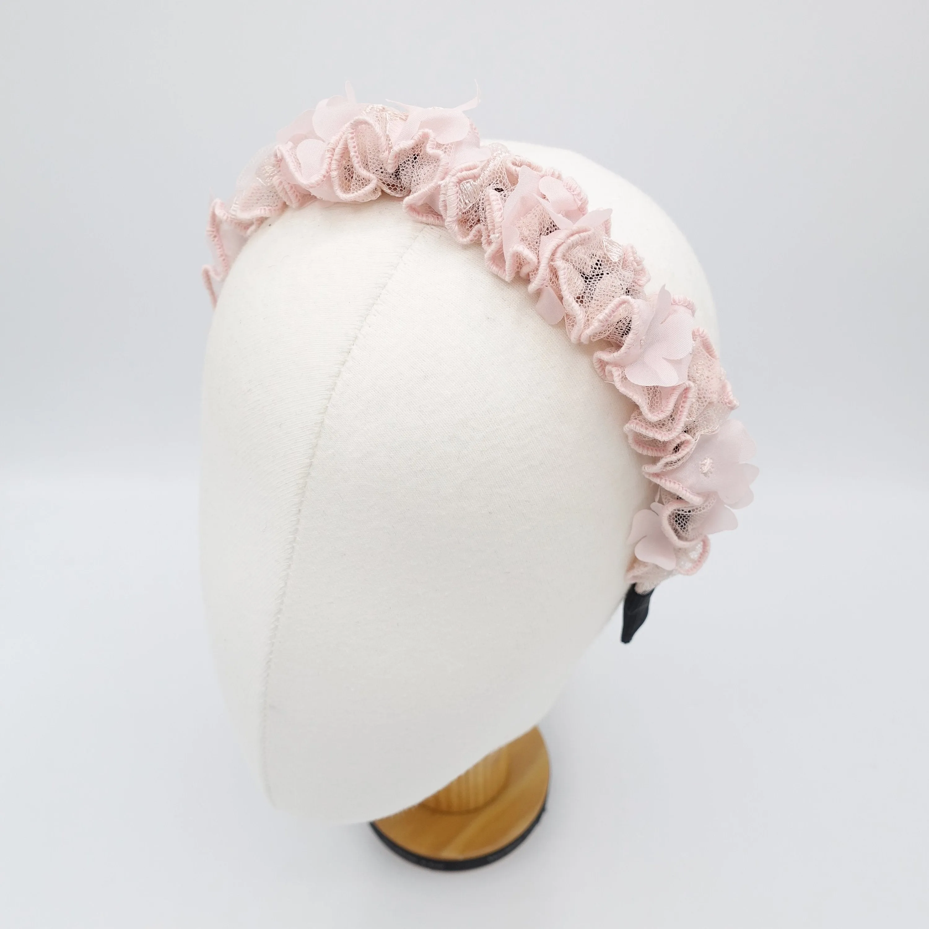 mesh flower ruched headband petal hairband women hair accessory