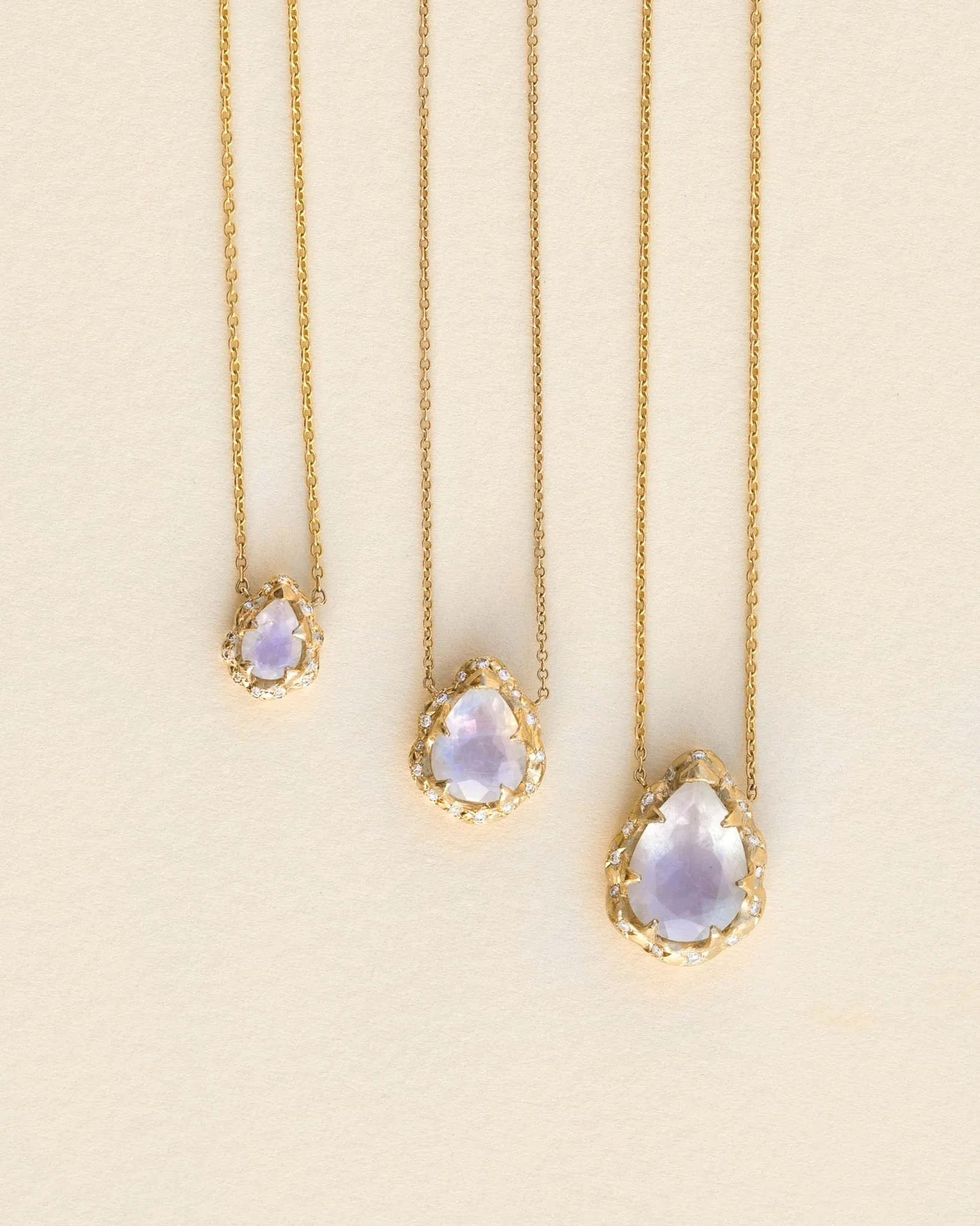 Micro Queen Water Drop Moonstone Necklace with Sprinkled Diamonds | Ready to Ship