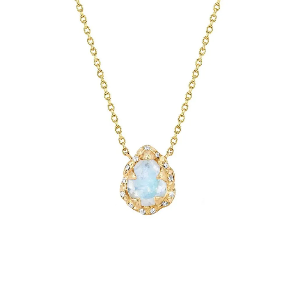 Micro Queen Water Drop Moonstone Necklace with Sprinkled Diamonds | Ready to Ship