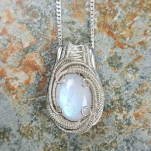 Moonstone Necklace Wire Wrapped Pendant